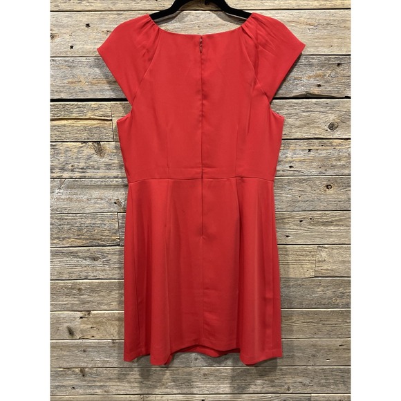 LOFT Women's Fire Red Fit & Flare‎ Dress Cap Sleeve Size 8 Pleated Zip On Lined - Picture 8 of 12